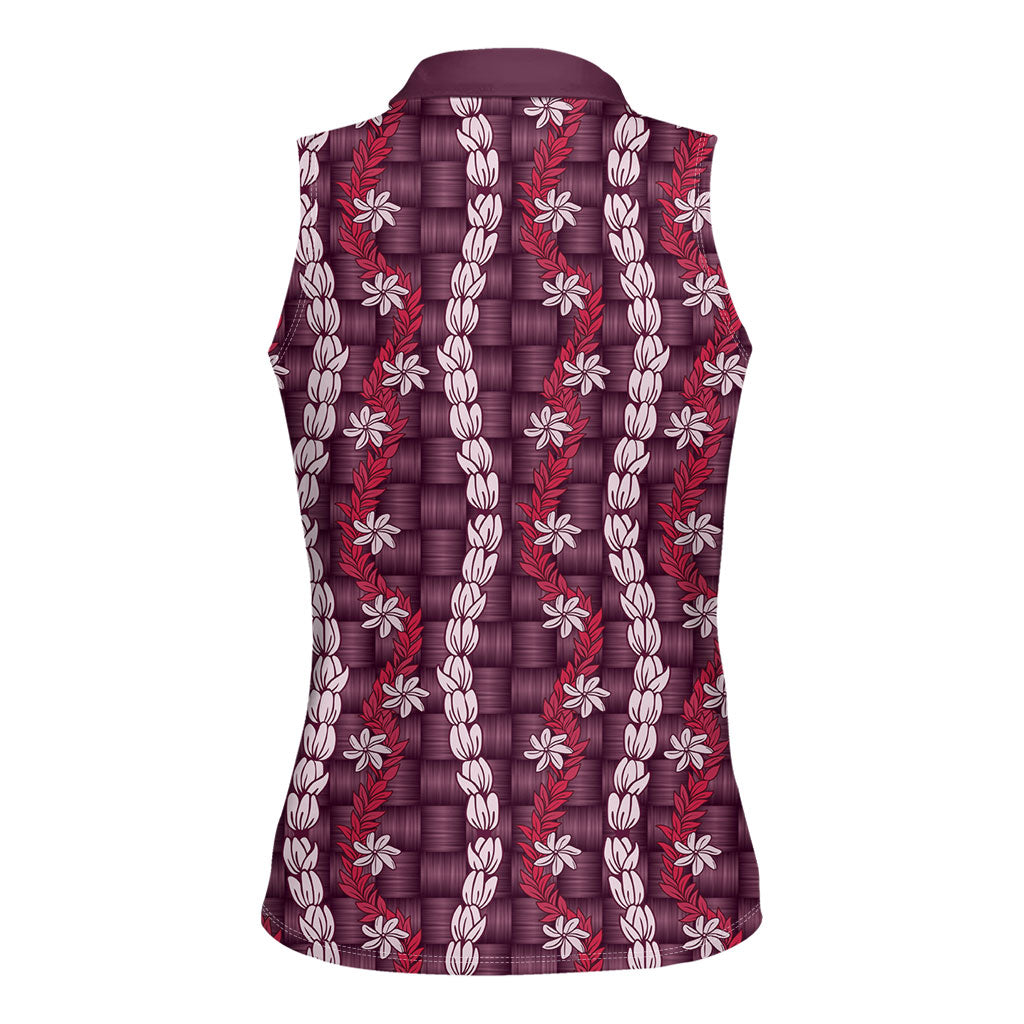 Pikake Maile Tiare Lei Women Sleeveless Polo Shirt Akala Lauhala Pattern