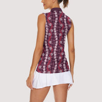 Pikake Maile Tiare Lei Women Sleeveless Polo Shirt Akala Lauhala Pattern