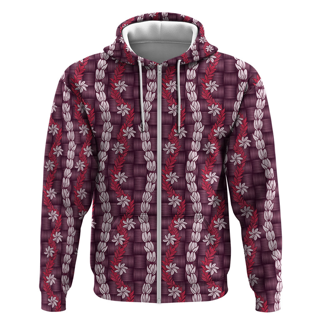 Pikake Maile Tiare Lei Zip Hoodie Akala Lauhala Pattern LT01 Zip Hoodie Pink - Polynesian Pride