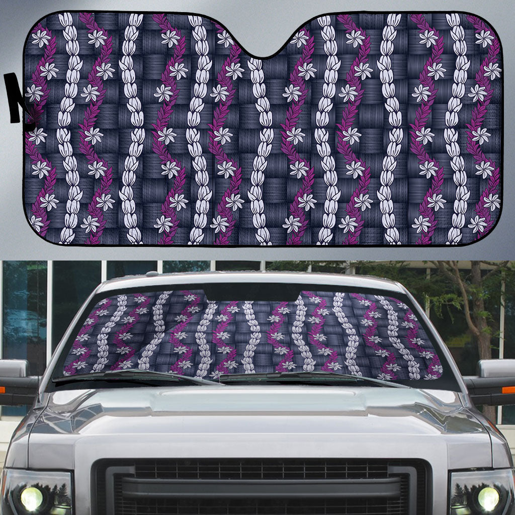 Pikake Maile Tiare Lei Auto Sun Shade Poni Lauhala Pattern LT01 Purple - Polynesian Pride