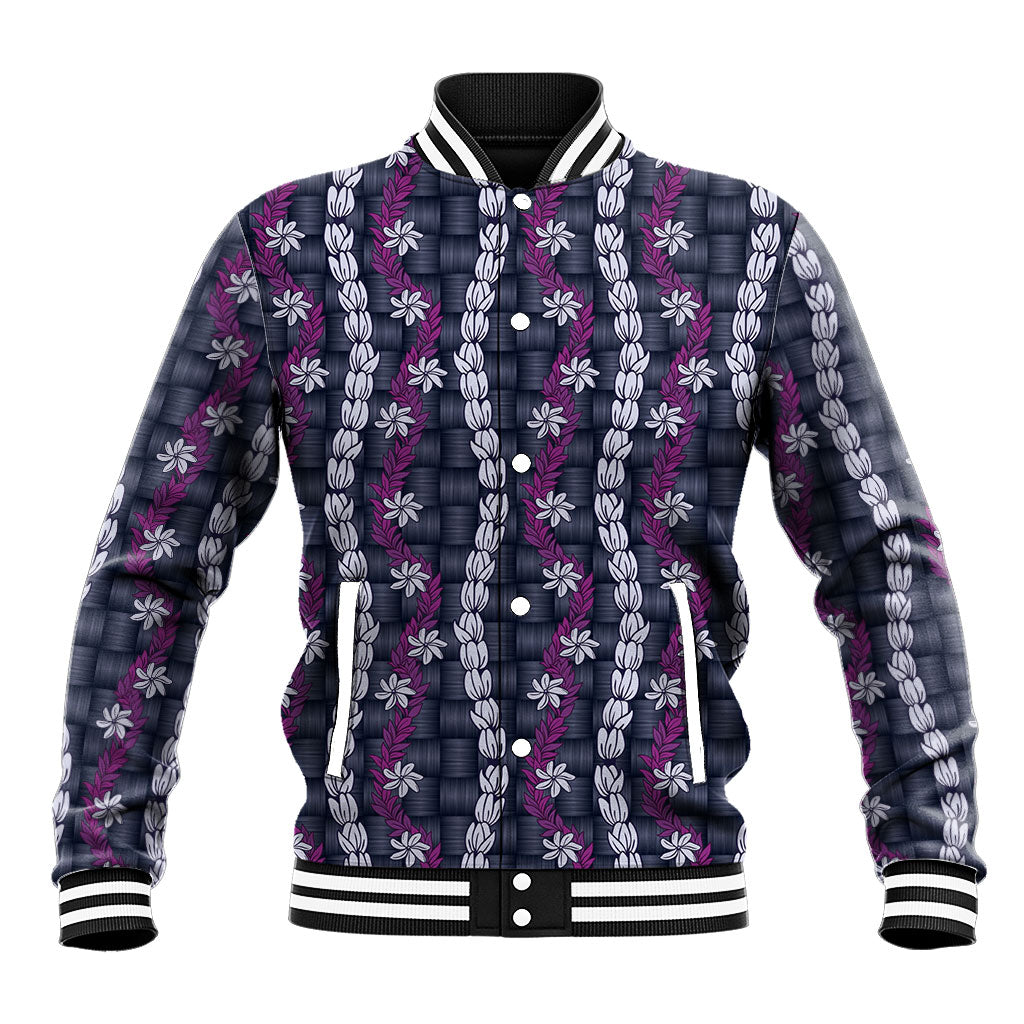 Pikake Maile Tiare Lei Baseball Jacket Poni Lauhala Pattern LT01 Unisex Purple - Polynesian Pride
