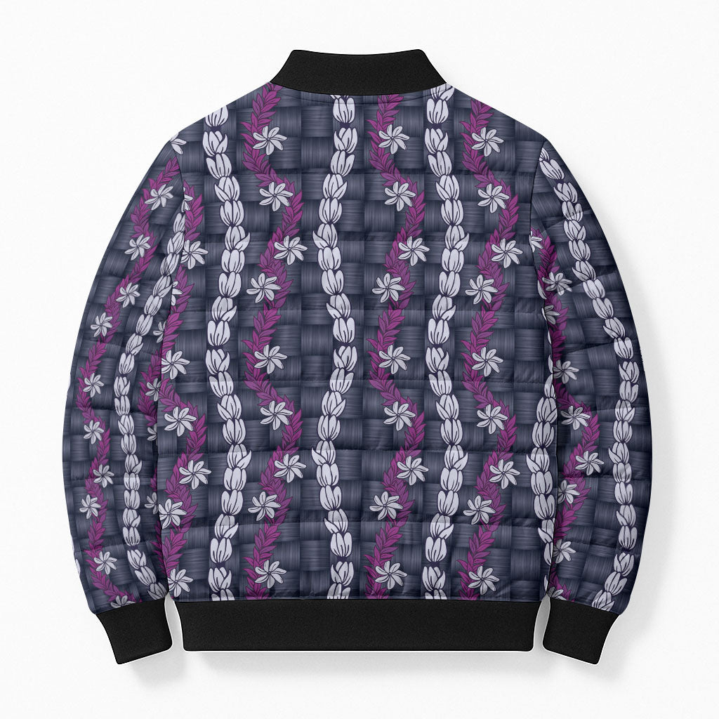 Pikake Maile Tiare Lei Bomber Puffer Jacket Poni Lauhala Pattern