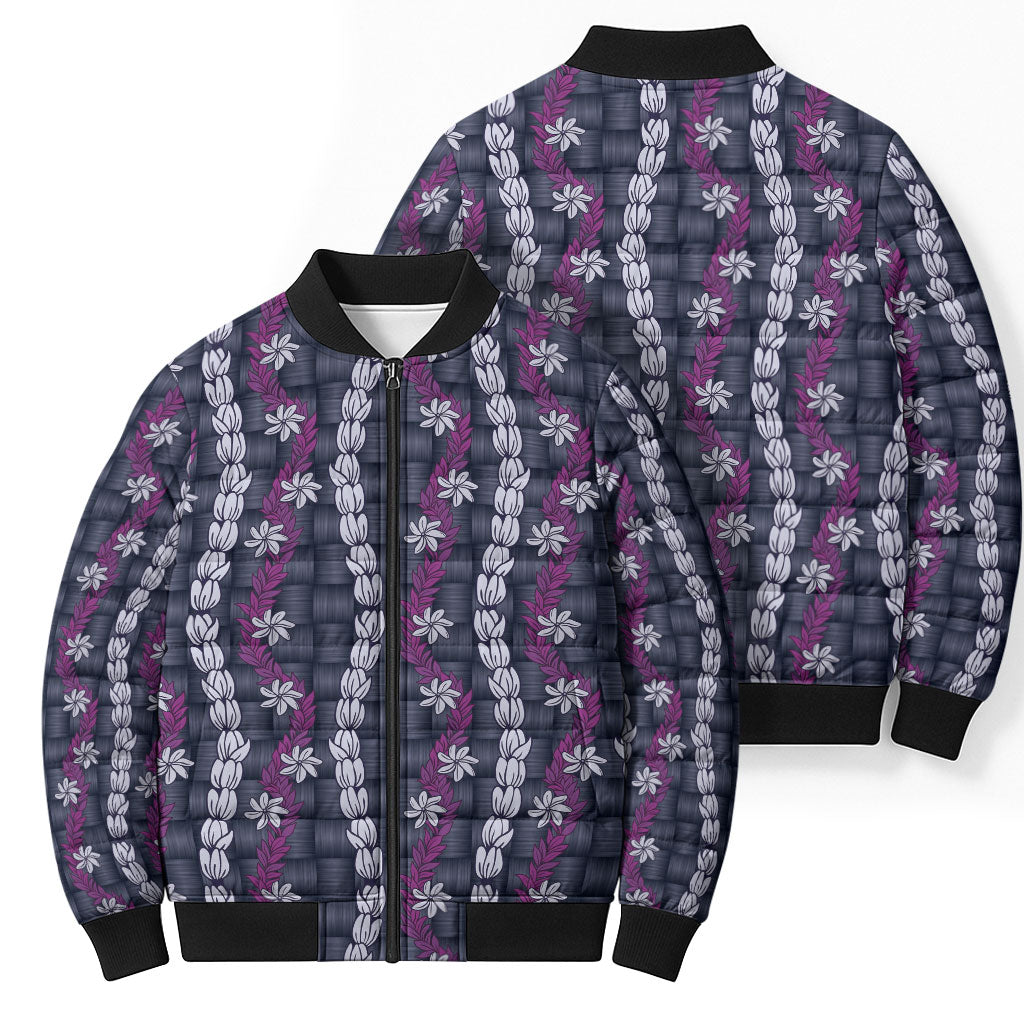 Pikake Maile Tiare Lei Bomber Puffer Jacket Poni Lauhala Pattern