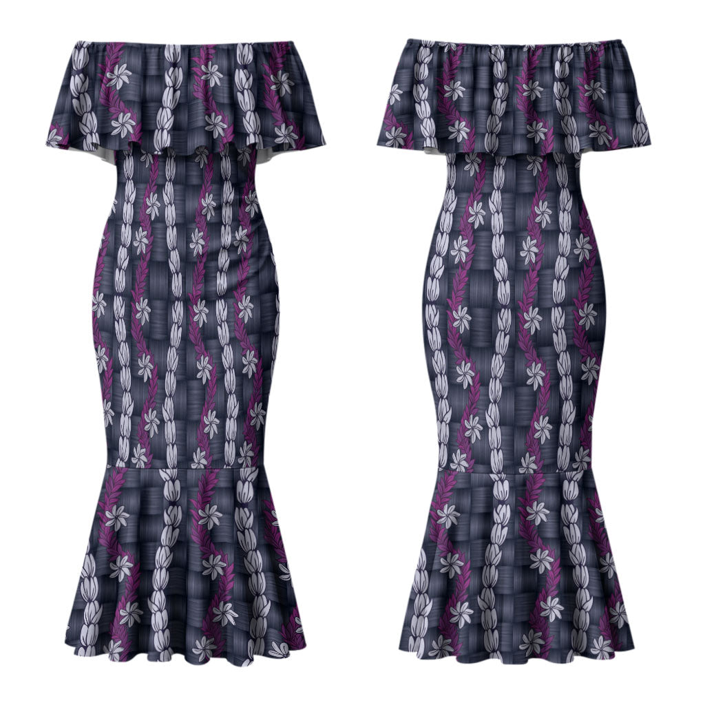 Pikake Maile Tiare Lei Couples Matching Mermaid Dress and Hawaiian Shirt Poni Lauhala Pattern LT01 - Polynesian Pride