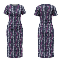 Pikake Maile Tiare Lei Couples Matching Short Sleeve Bodycon Dress and Long Sleeve Button Shirt Poni Lauhala Pattern LT01 - Polynesian Pride