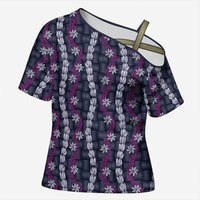 Pikake Maile Tiare Lei Cross Shoulder Shirt Poni Lauhala Pattern