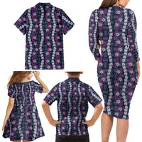 Pikake Maile Tiare Lei Family Matching Long Sleeve Bodycon Dress and Hawaiian Shirt Poni Lauhala Pattern