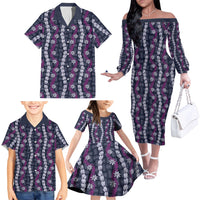Pikake Maile Tiare Lei Family Matching Off The Shoulder Long Sleeve Dress and Hawaiian Shirt Poni Lauhala Pattern