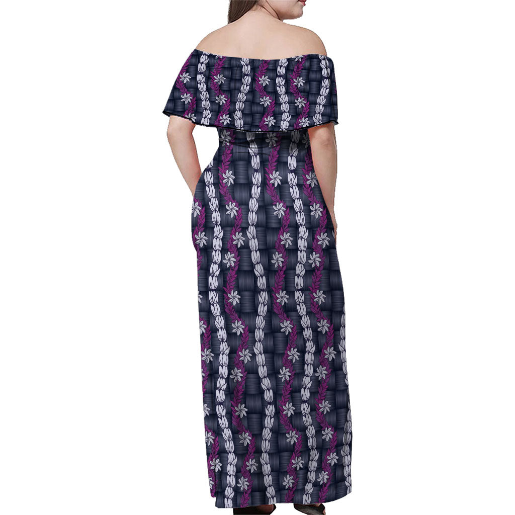 Pikake Maile Tiare Lei Family Matching Off Shoulder Maxi Dress and Hawaiian Shirt Poni Lauhala Pattern