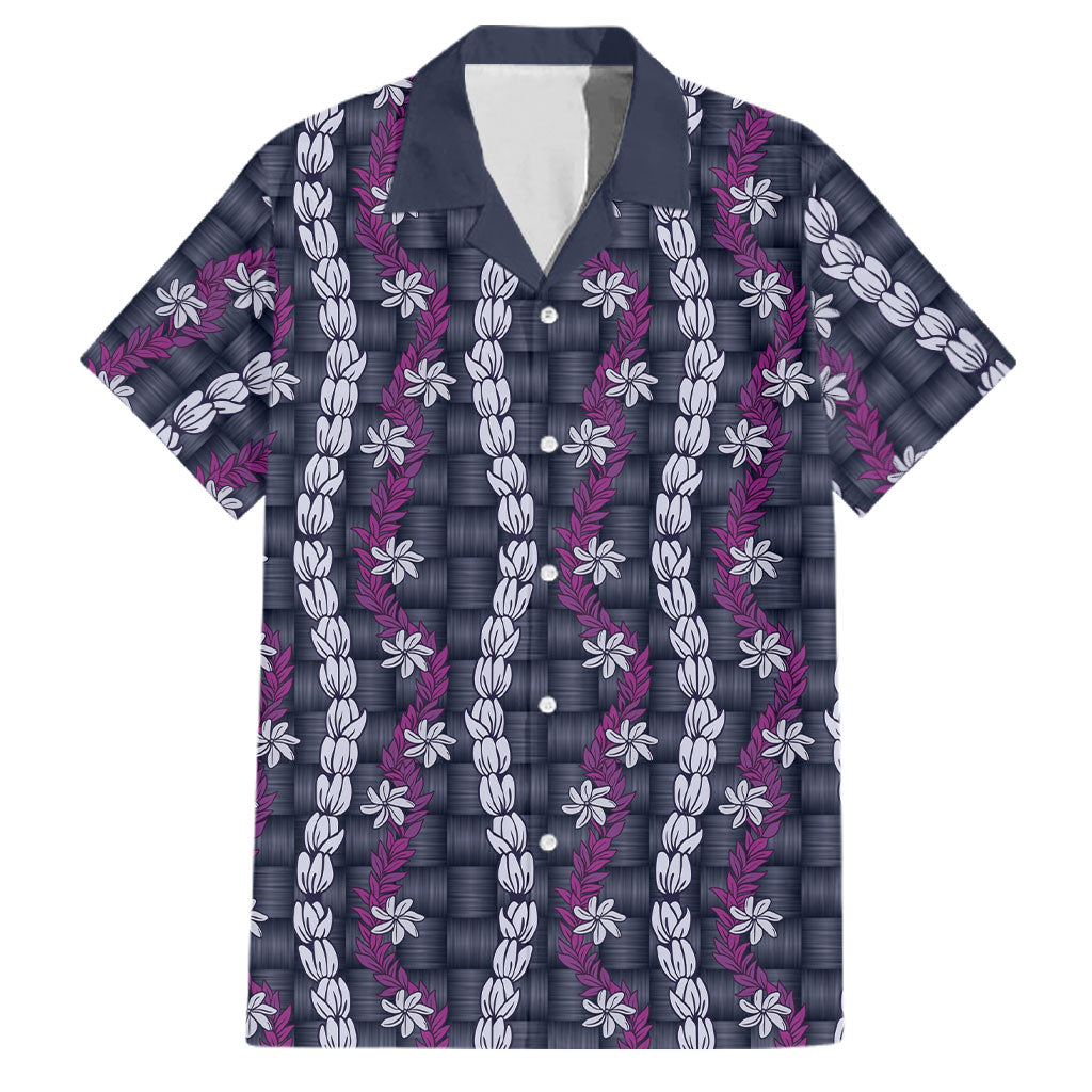 Pikake Maile Tiare Lei Family Matching Off Shoulder Short Dress and Hawaiian Shirt Poni Lauhala Pattern
