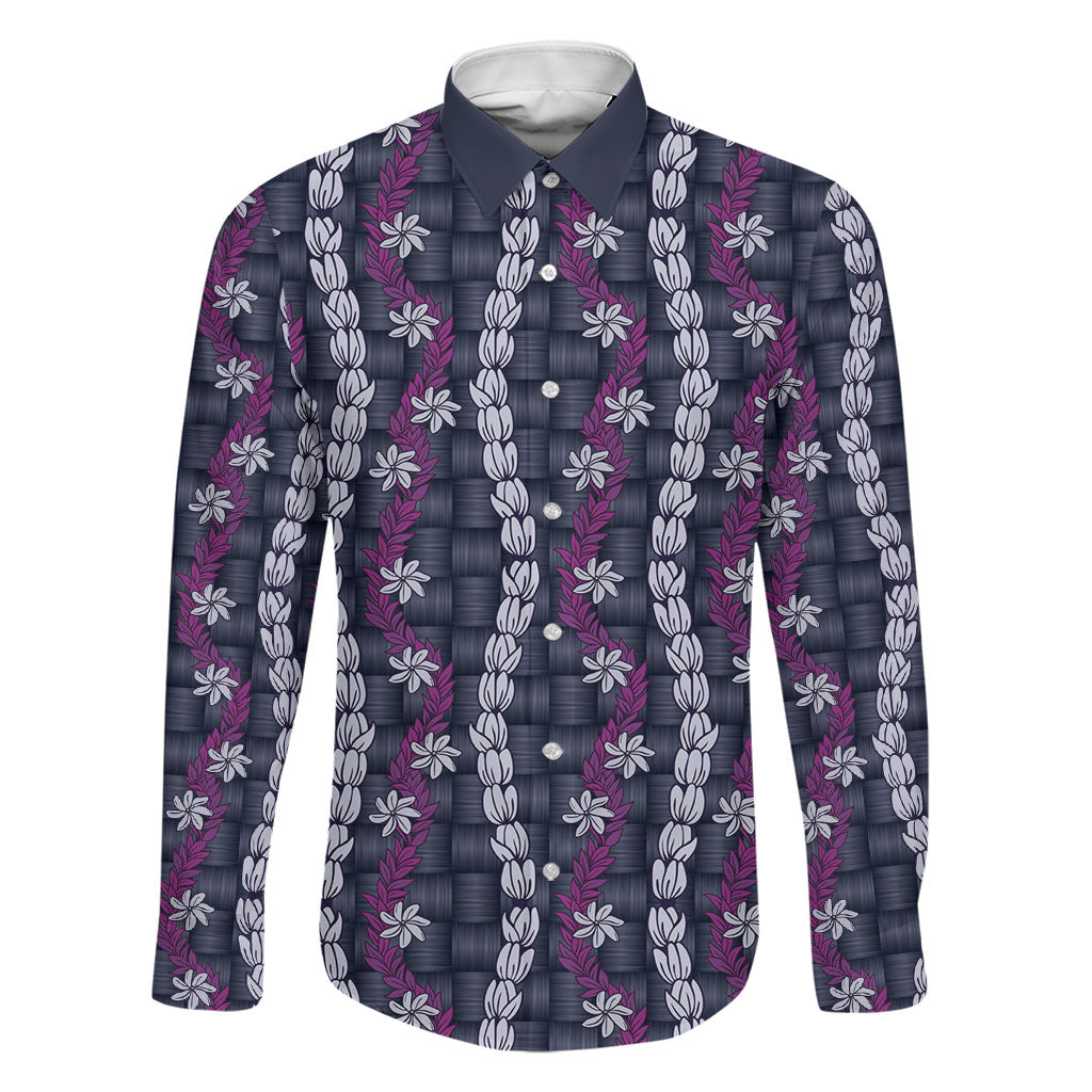 Pikake Maile Tiare Lei Family Matching Off Shoulder Short Dress and Hawaiian Shirt Poni Lauhala Pattern