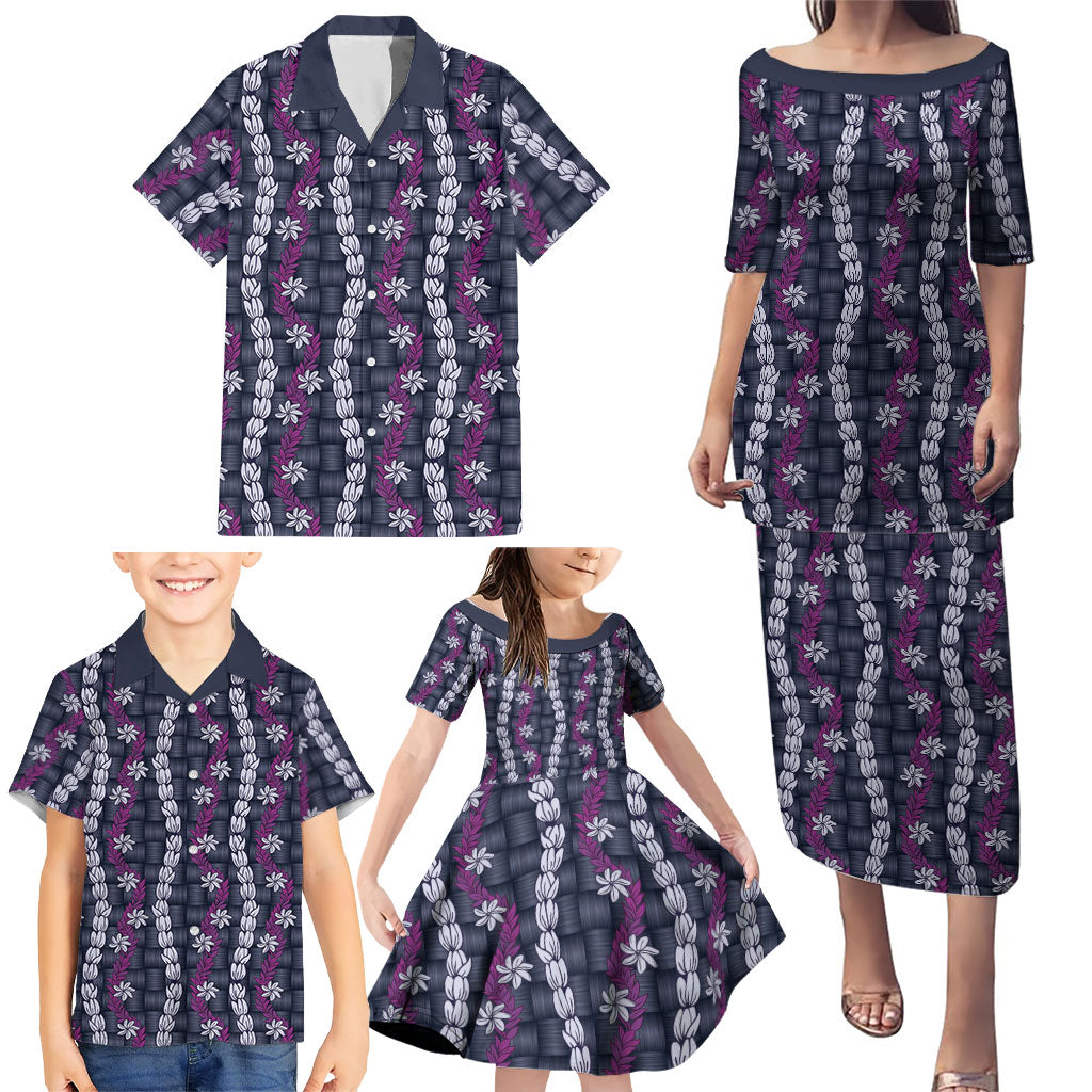 Pikake Maile Tiare Lei Family Matching Puletasi and Hawaiian Shirt Poni Lauhala Pattern