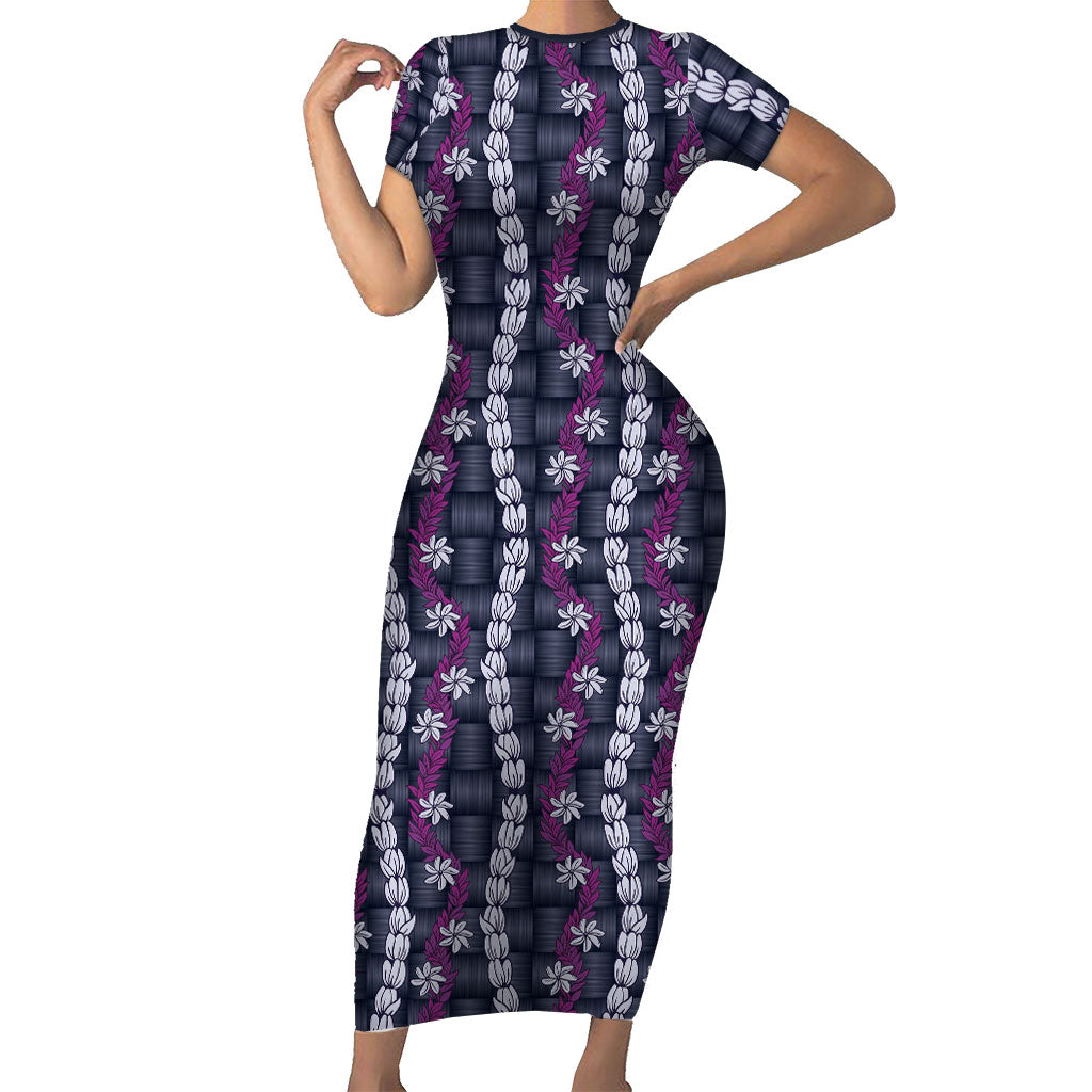 Pikake Maile Tiare Lei Family Matching Short Sleeve Bodycon Dress and Hawaiian Shirt Poni Lauhala Pattern