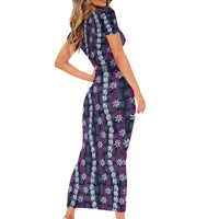 Pikake Maile Tiare Lei Family Matching Short Sleeve Bodycon Dress and Hawaiian Shirt Poni Lauhala Pattern