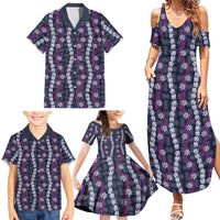 Pikake Maile Tiare Lei Family Matching Summer Maxi Dress and Hawaiian Shirt Poni Lauhala Pattern
