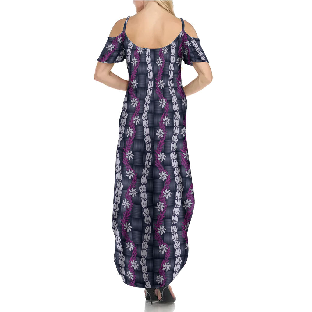 Pikake Maile Tiare Lei Family Matching Summer Maxi Dress and Hawaiian Shirt Poni Lauhala Pattern