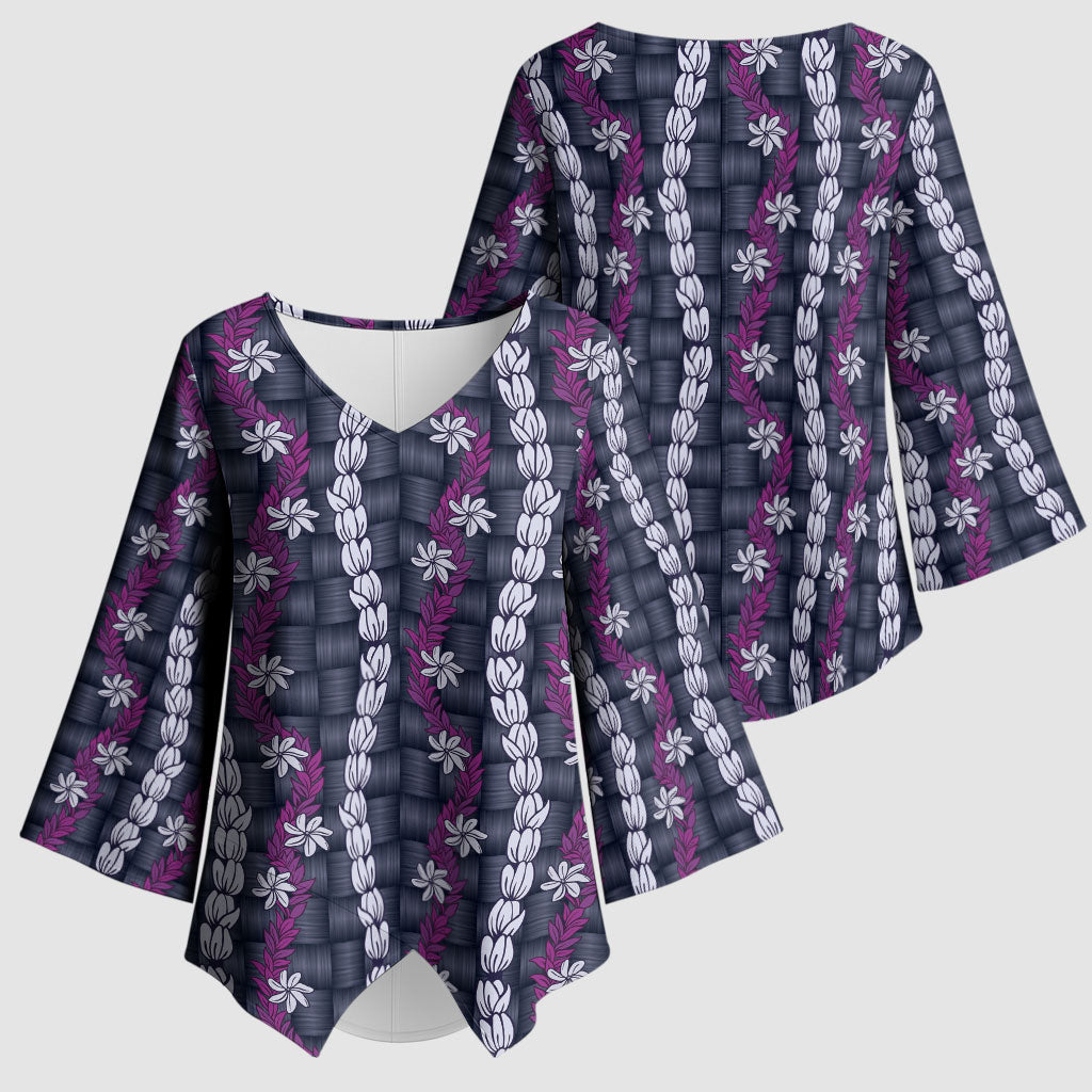 Pikake Maile Tiare Lei Kimono Sleeve Blouse Poni Lauhala Pattern