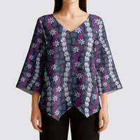 Pikake Maile Tiare Lei Kimono Sleeve Blouse Poni Lauhala Pattern