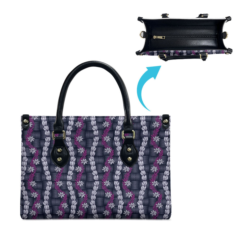 Pikake Maile Tiare Lei Leather Bag Poni Lauhala Pattern