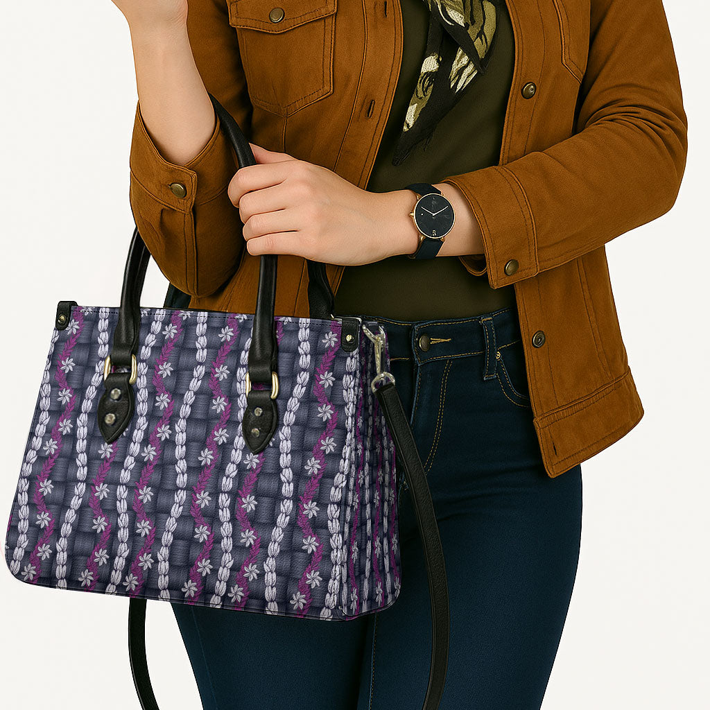 Pikake Maile Tiare Lei Leather Bag Poni Lauhala Pattern