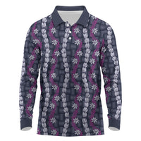 Pikake Maile Tiare Lei Long Sleeve Polo Shirt Poni Lauhala Pattern