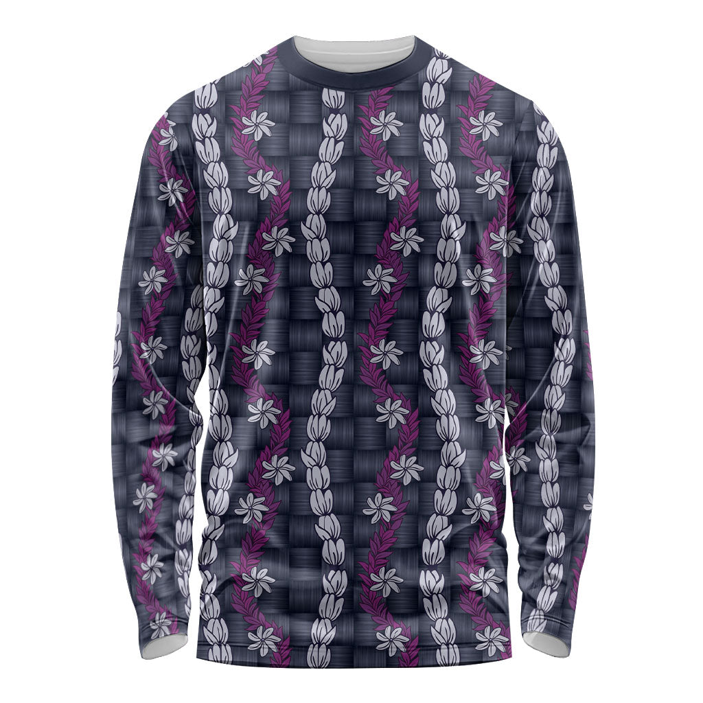 Pikake Maile Tiare Lei Long Sleeve Shirt Poni Lauhala Pattern LT01 Unisex Purple - Polynesian Pride