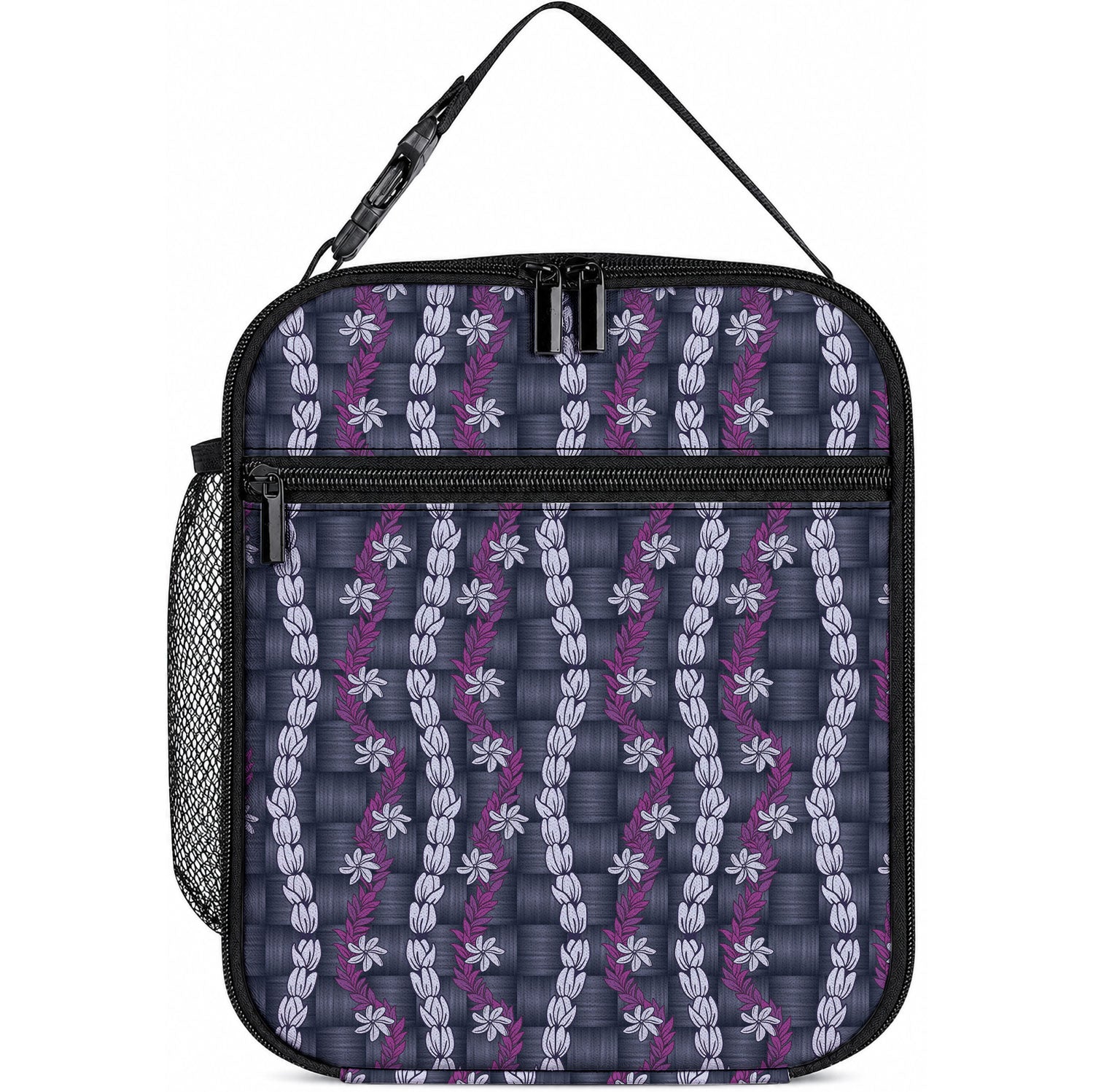 Pikake Maile Tiare Lei Lunch Bag Poni Lauhala Pattern LT01 10.2 × 8.3 × 4.3 inch Purple - Polynesian Pride
