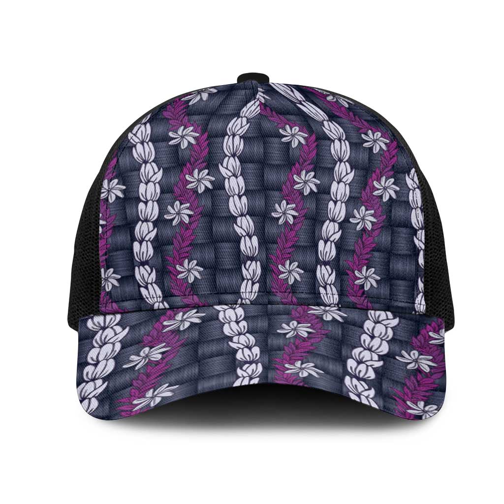 Pikake Maile Tiare Lei Mesh Trucker Cap Poni Lauhala Pattern