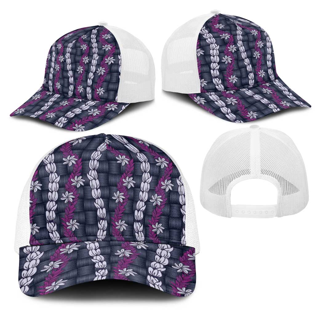 Pikake Maile Tiare Lei Mesh Trucker Cap Poni Lauhala Pattern