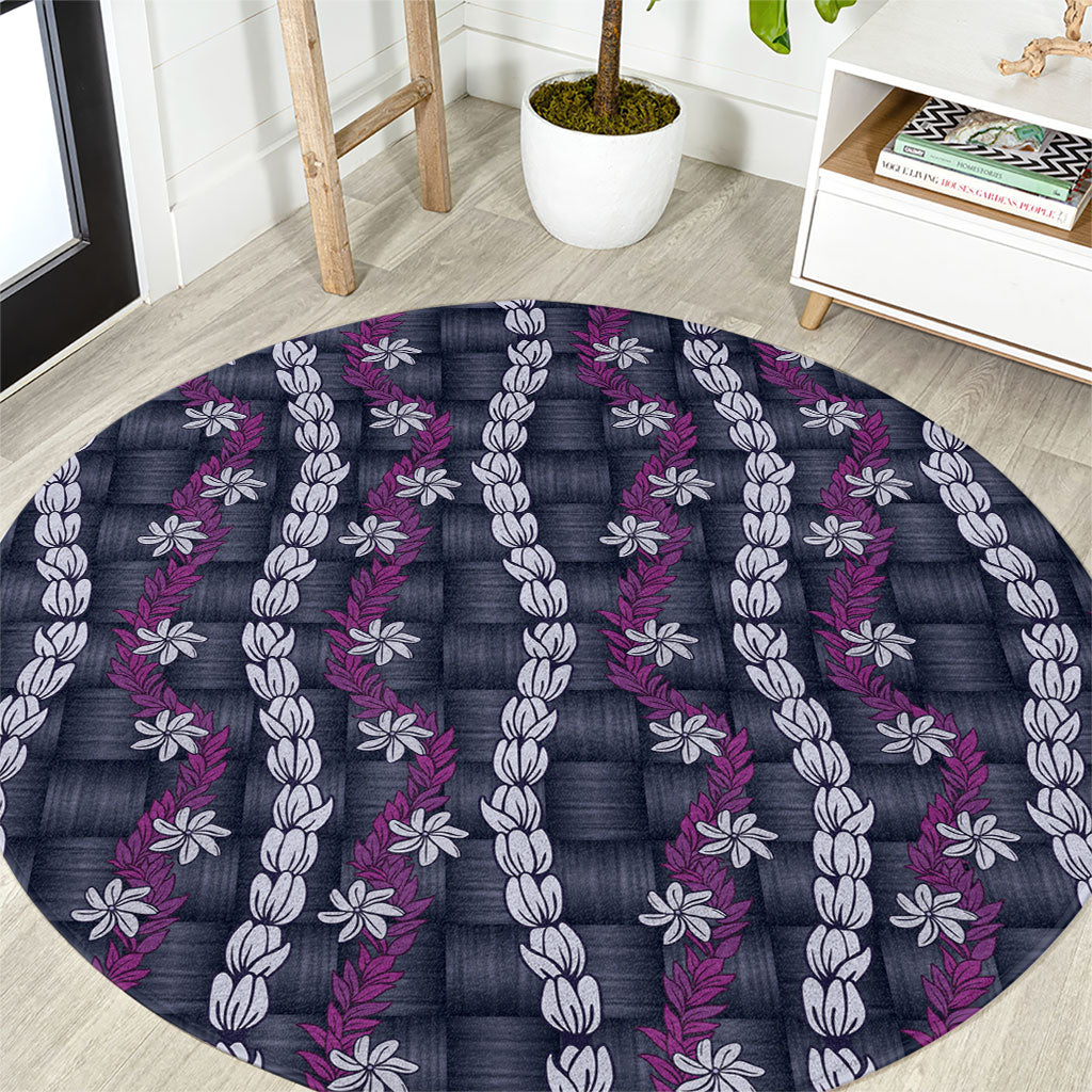 Pikake Maile Tiare Lei Round Carpet Poni Lauhala Pattern