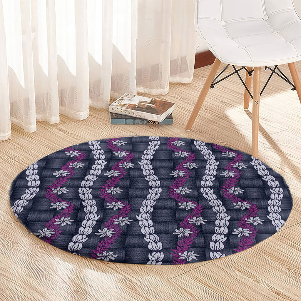 Pikake Maile Tiare Lei Round Carpet Poni Lauhala Pattern
