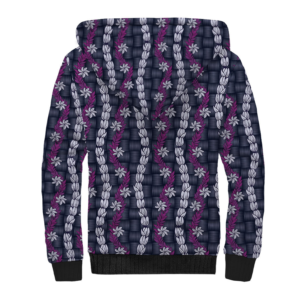 Pikake Maile Tiare Lei Sherpa Hoodie Poni Lauhala Pattern