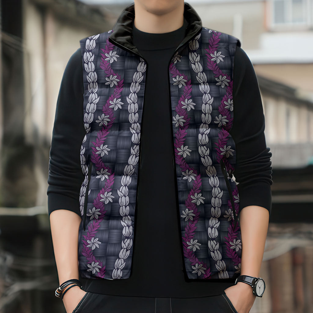 Pikake Maile Tiare Lei Sleeveless Puffer Jacket Poni Lauhala Pattern