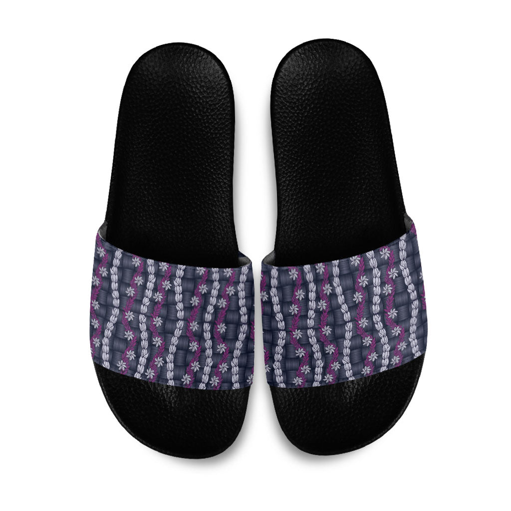 Pikake Maile Tiare Lei Slide Sandals Poni Lauhala Pattern