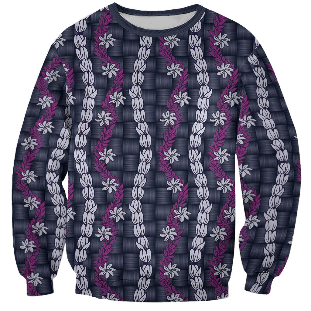 Pikake Maile Tiare Lei Sweatshirt Poni Lauhala Pattern LT01 Unisex Purple - Polynesian Pride