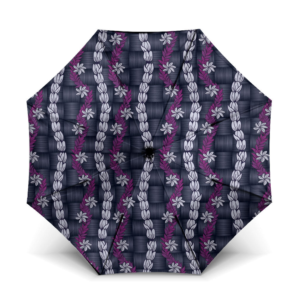 Pikake Maile Tiare Lei Umbrella Poni Lauhala Pattern LT01 One Size Folded 11.42 inch Opened Diameter 37.4 inch Purple - Polynesian Pride