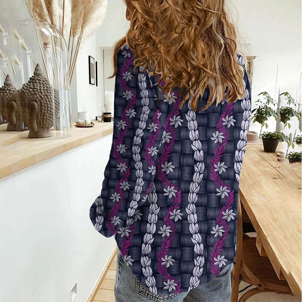 Pikake Maile Tiare Lei Women Casual Shirt Poni Lauhala Pattern
