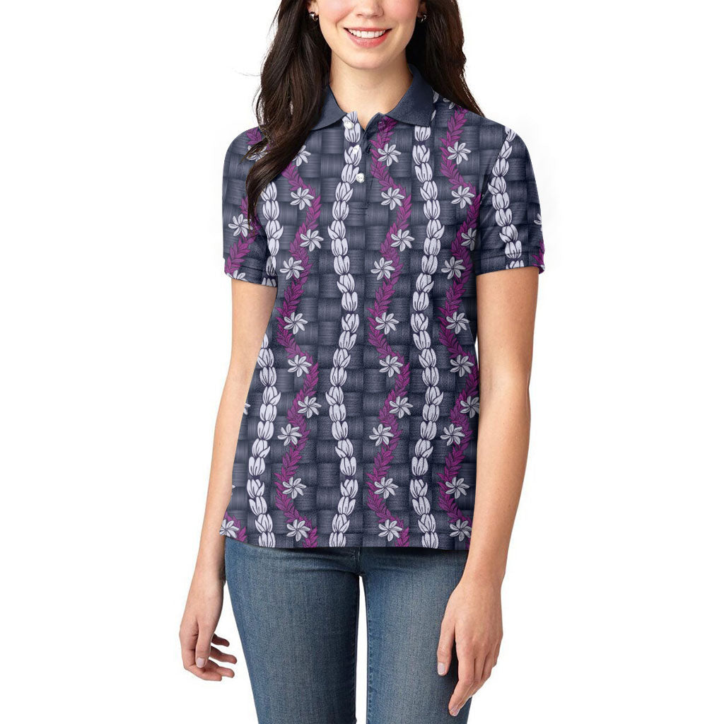 Pikake Maile Tiare Lei Women Polo Shirt Poni Lauhala Pattern