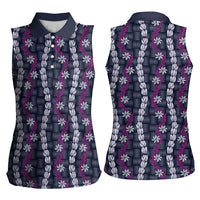 Pikake Maile Tiare Lei Women Sleeveless Polo Shirt Poni Lauhala Pattern