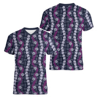 Pikake Maile Tiare Lei Women V-Neck T-Shirt Poni Lauhala Pattern