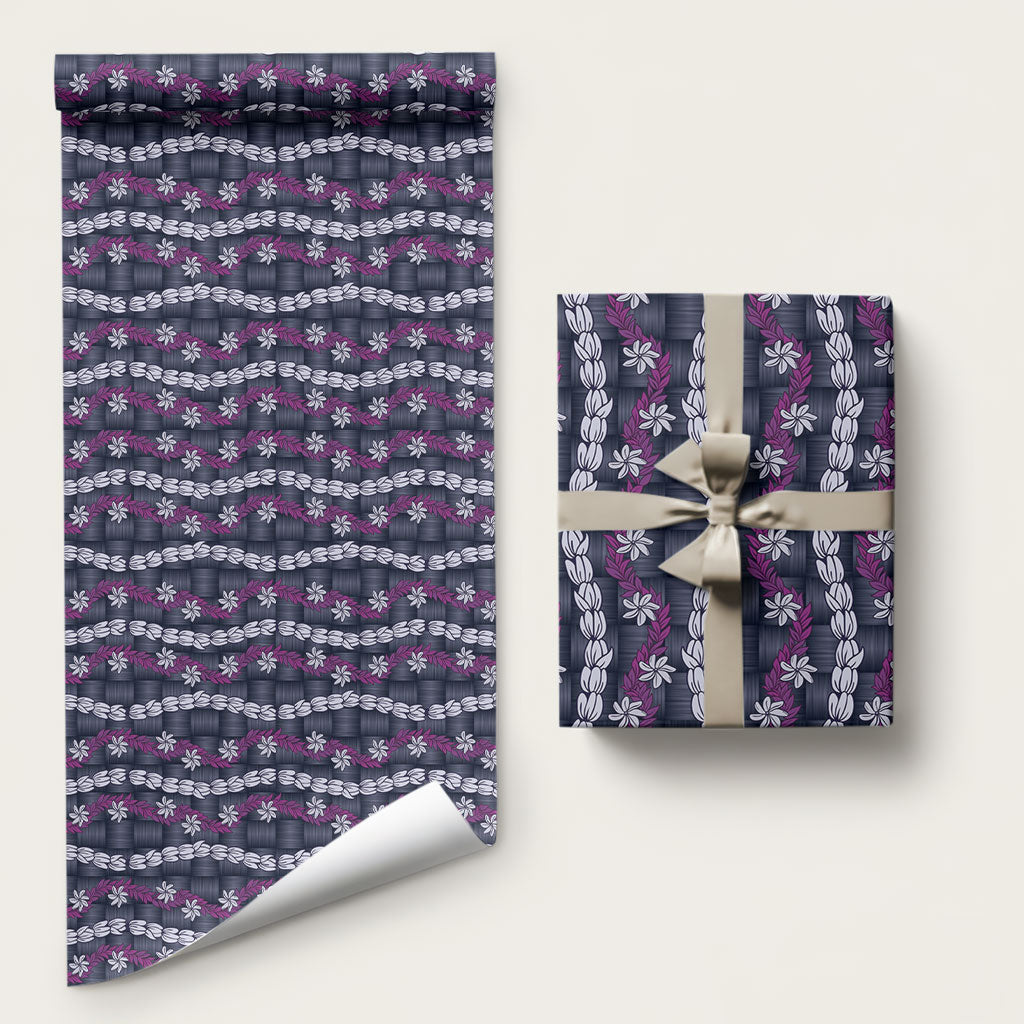Pikake Maile Tiare Lei Wrapping Paper Poni Lauhala Pattern LT01 58" × 23" Purple - Polynesian Pride