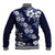 Hawaiian Hibiscus Tribal Floral Blue Baseball Jacket Polynesian Tapa Pattern - Polynesian Pride