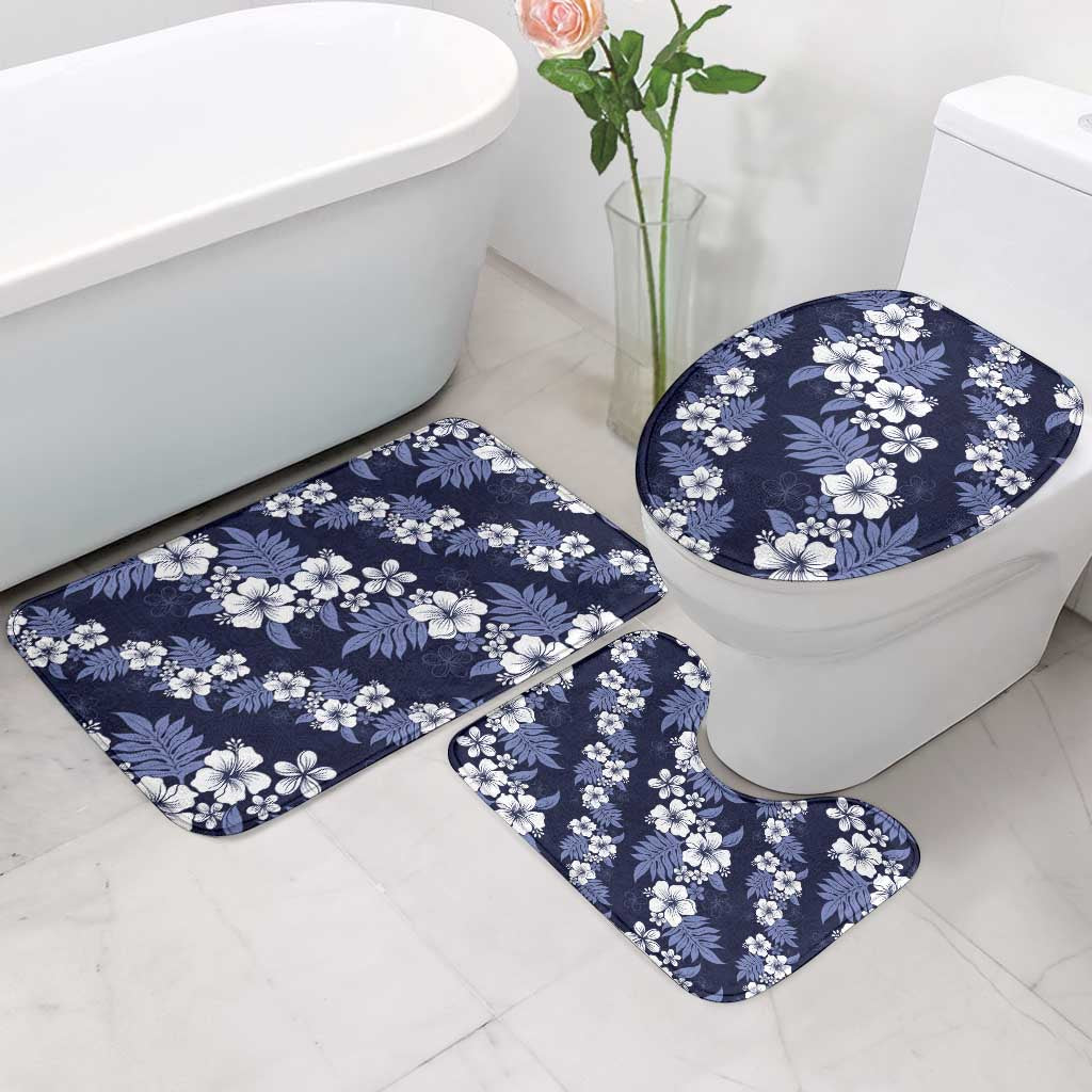 Hawaiian Hibiscus Tribal Floral Blue Bathroom Set Polynesian Tapa Pattern - Polynesian Pride