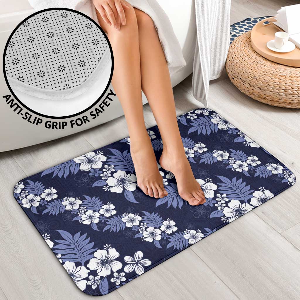 Hawaiian Hibiscus Tribal Floral Blue Bathroom Set Polynesian Tapa Pattern - Polynesian Pride