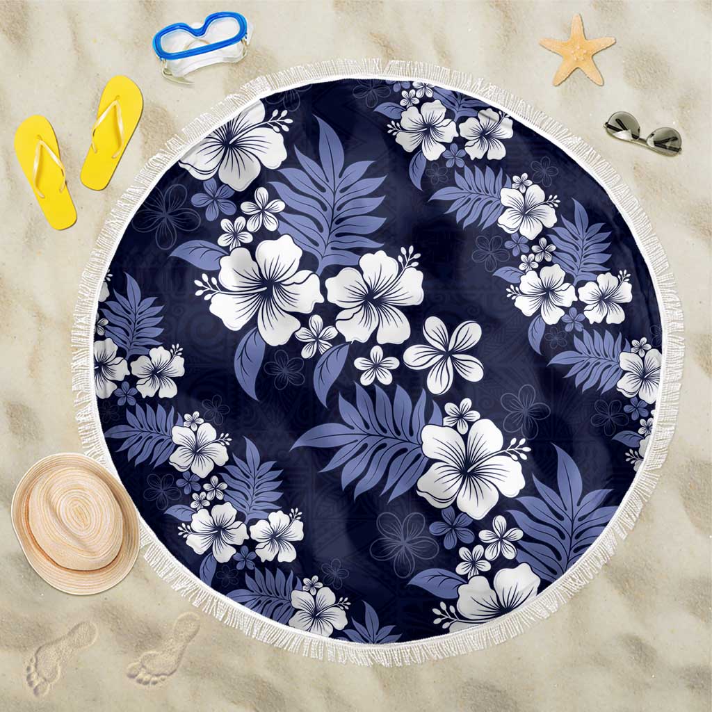Hawaiian Hibiscus Tribal Floral Blue Beach Blanket Polynesian Tapa Pattern LT01 One Size 150cm Blue - Polynesian Pride