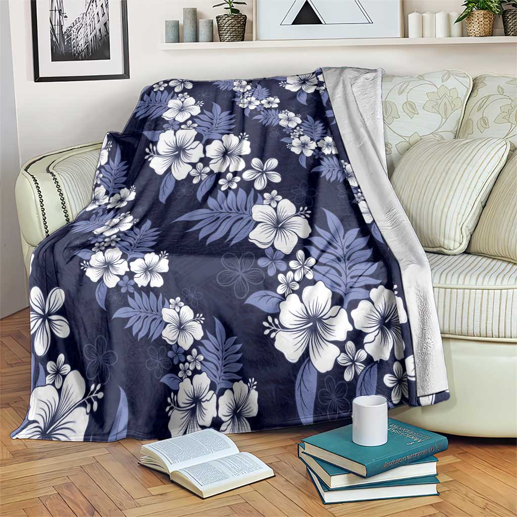 Hawaiian Hibiscus Tribal Floral Blue Blanket Polynesian Tapa Pattern - Polynesian Pride