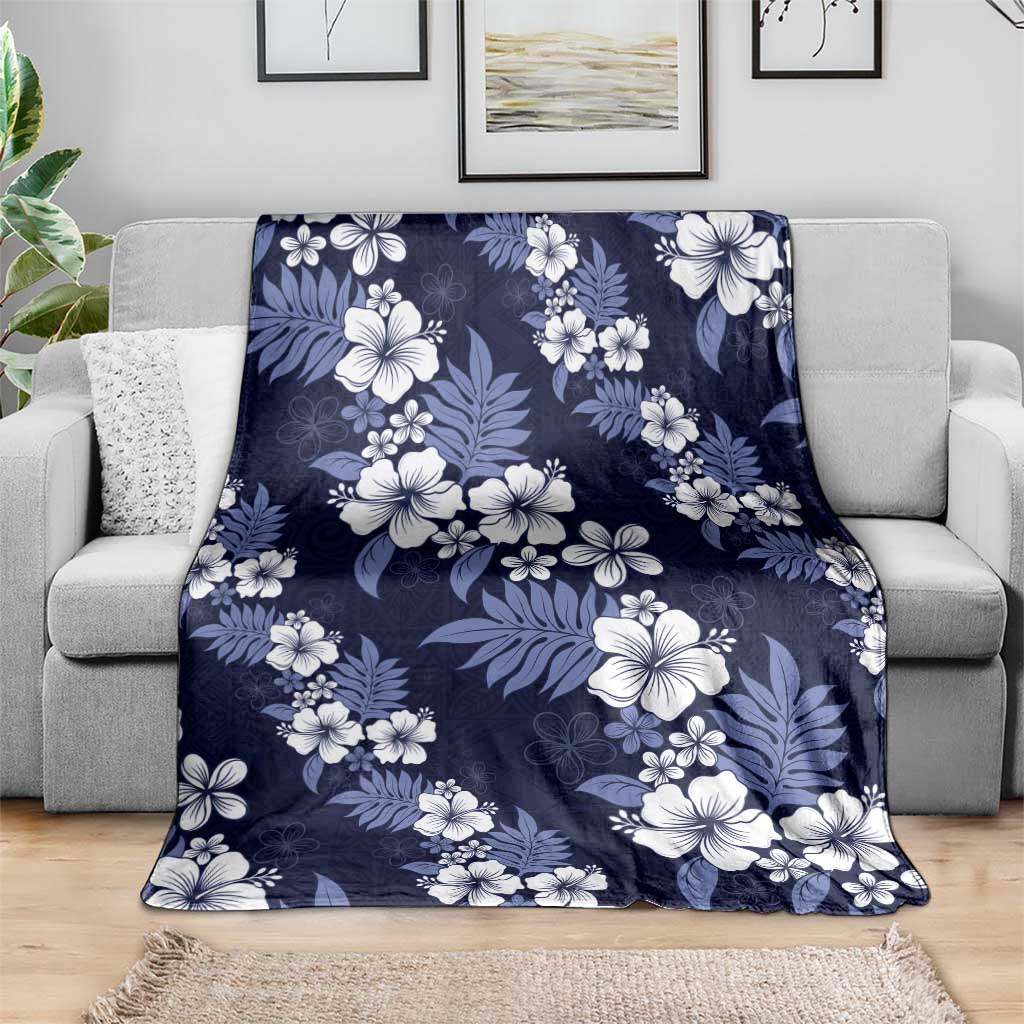 Hawaiian Hibiscus Tribal Floral Blue Blanket Polynesian Tapa Pattern - Polynesian Pride