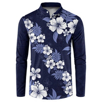 Hawaiian Hibiscus Tribal Floral Blue Button Sweatshirt Polynesian Tapa Pattern LT01 Blue - Polynesian Pride