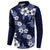 Hawaiian Hibiscus Tribal Floral Blue Button Sweatshirt Polynesian Tapa Pattern - Polynesian Pride