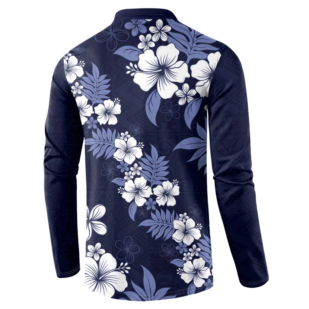 Hawaiian Hibiscus Tribal Floral Blue Button Sweatshirt Polynesian Tapa Pattern LT01 - Polynesian Pride